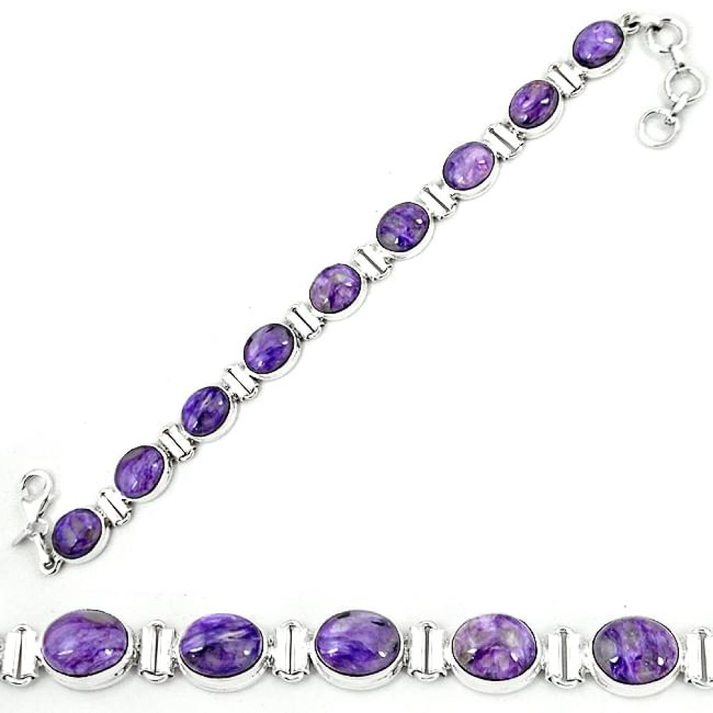 Natural purple charoite (siberian) 925 sterling silver tennis bracelet k80462