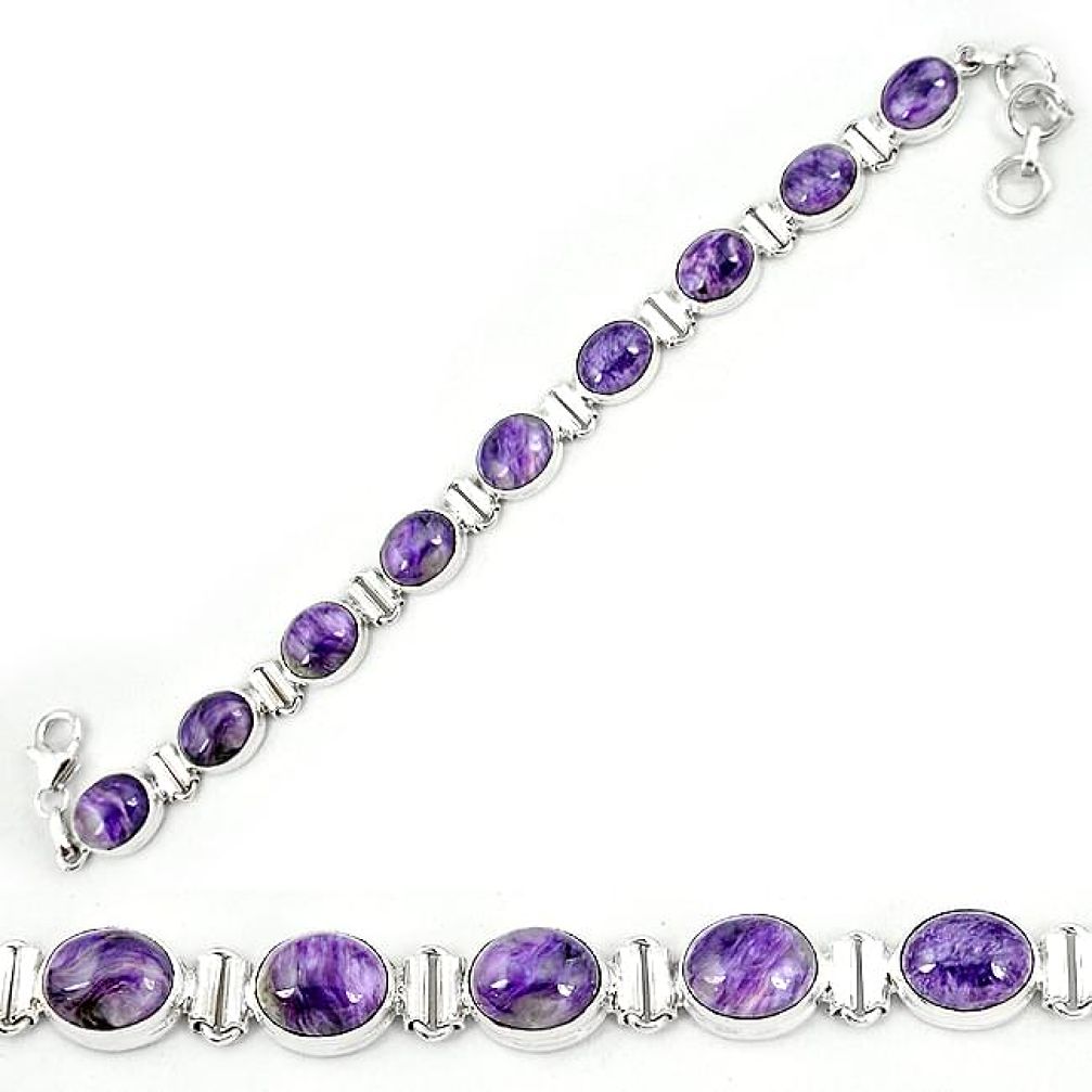 Natural purple charoite (siberian) 925 sterling silver tennis bracelet k80463