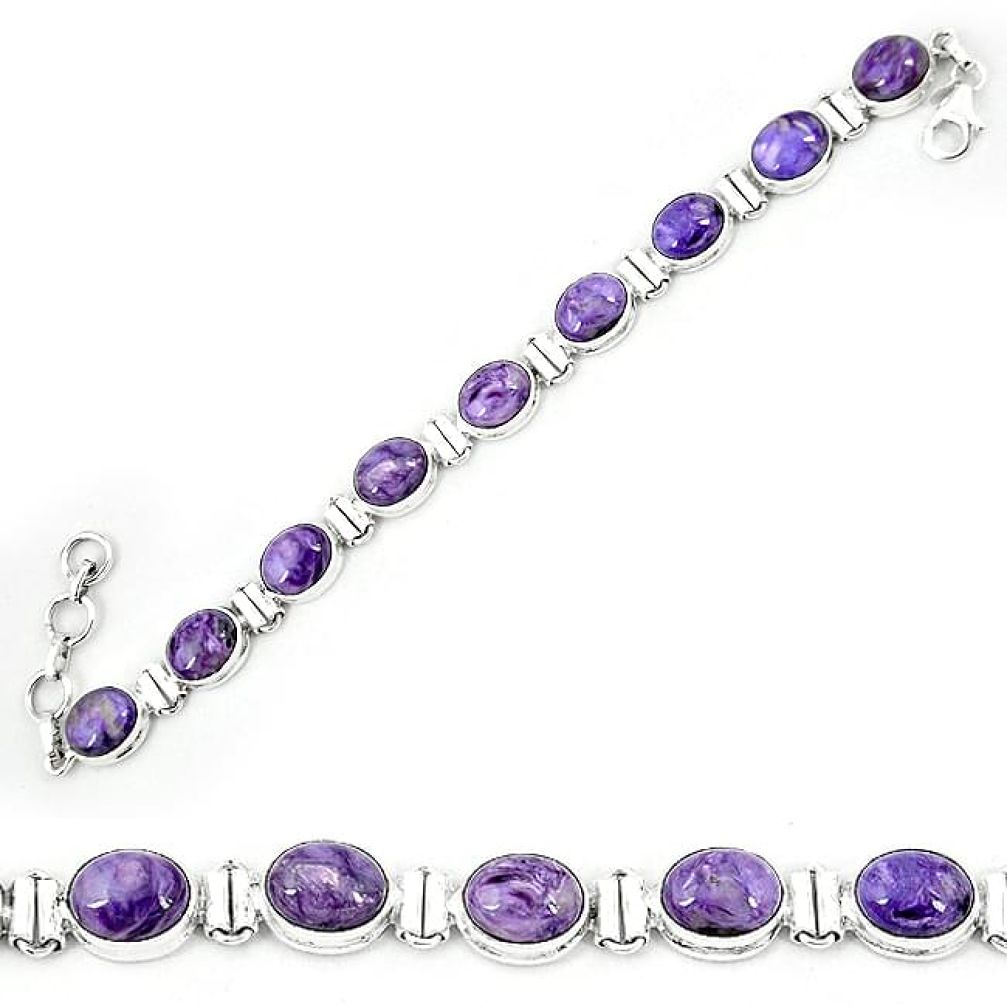 925 sterling silver natural purple charoite (siberian) tennis bracelet k80465