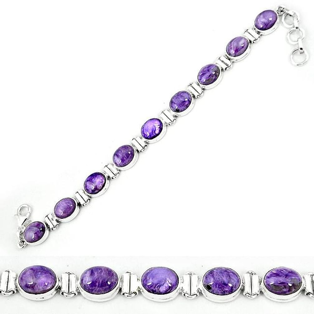 Natural purple charoite (siberian) 925 sterling silver tennis bracelet k80466
