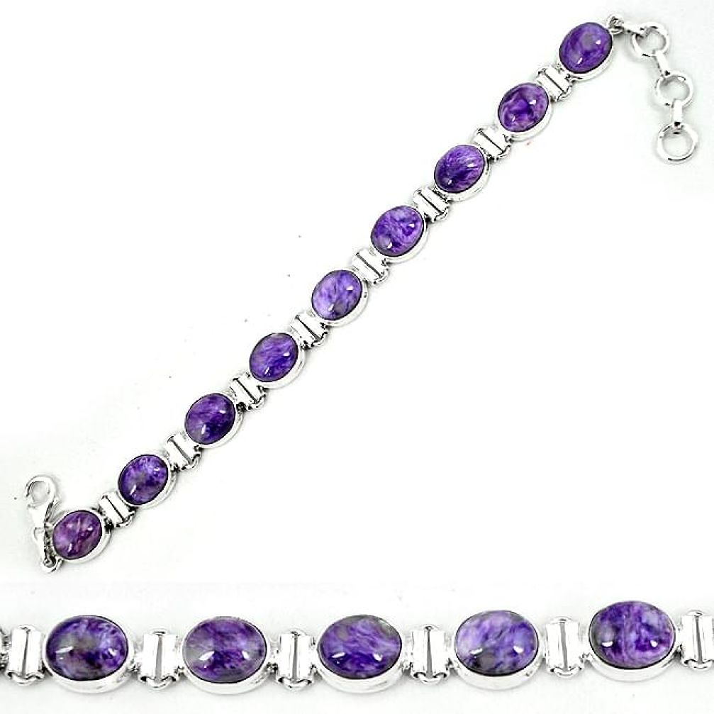 Natural purple charoite (siberian) 925 sterling silver tennis bracelet k80467