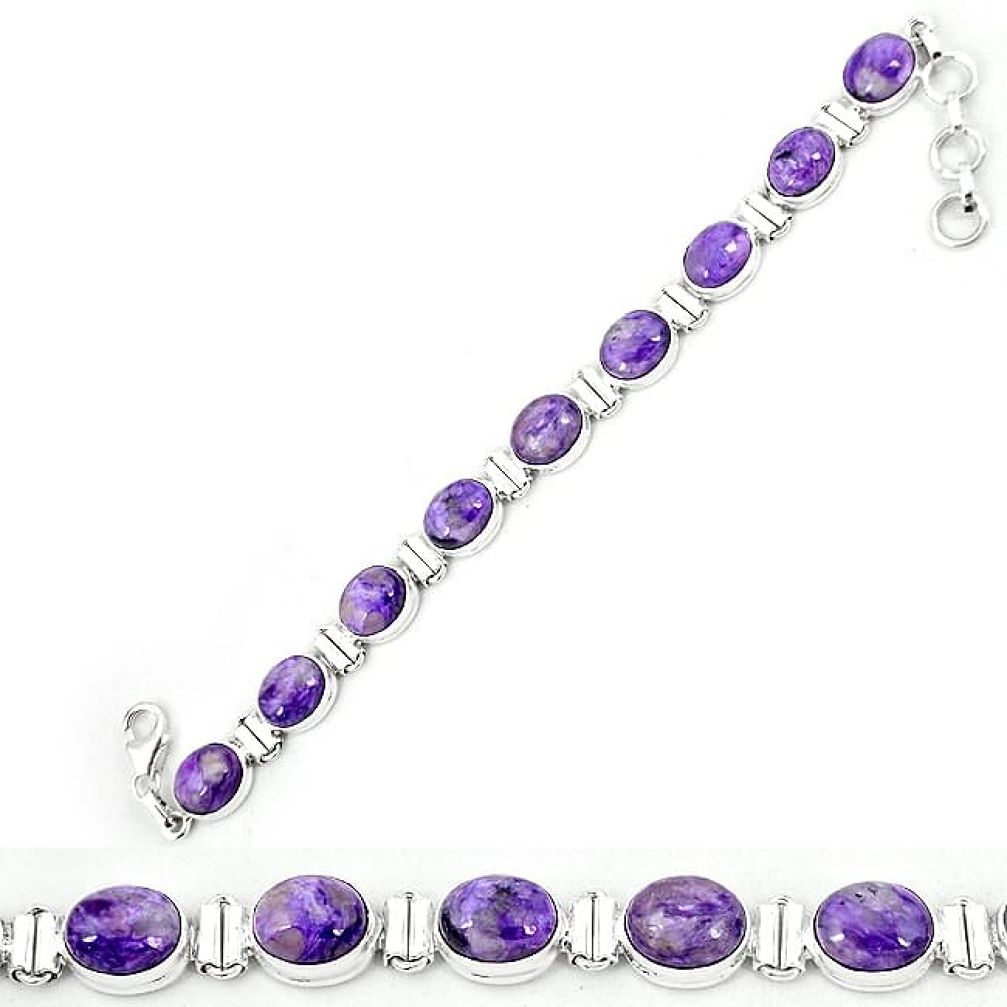 Natural purple charoite (siberian) 925 sterling silver tennis bracelet k80468