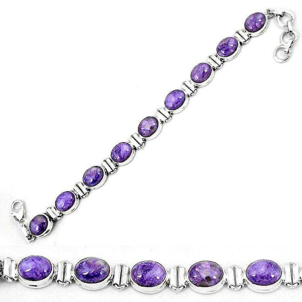 Natural purple charoite (siberian) 925 sterling silver tennis bracelet k80471