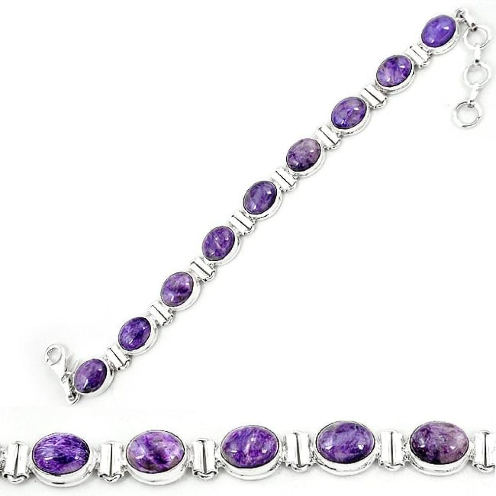 Natural purple charoite (siberian) 925 sterling silver tennis bracelet k80472
