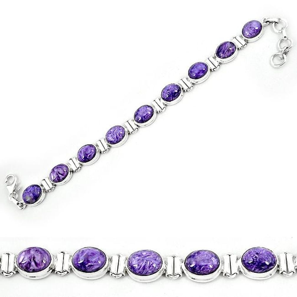 Natural purple charoite (siberian) 925 sterling silver tennis bracelet k80473