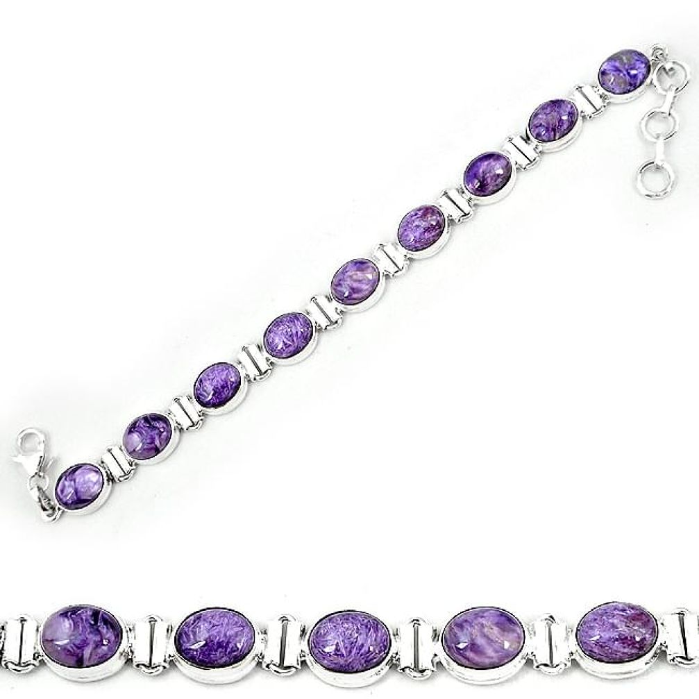 Natural purple charoite (siberian) 925 sterling silver tennis bracelet k80474