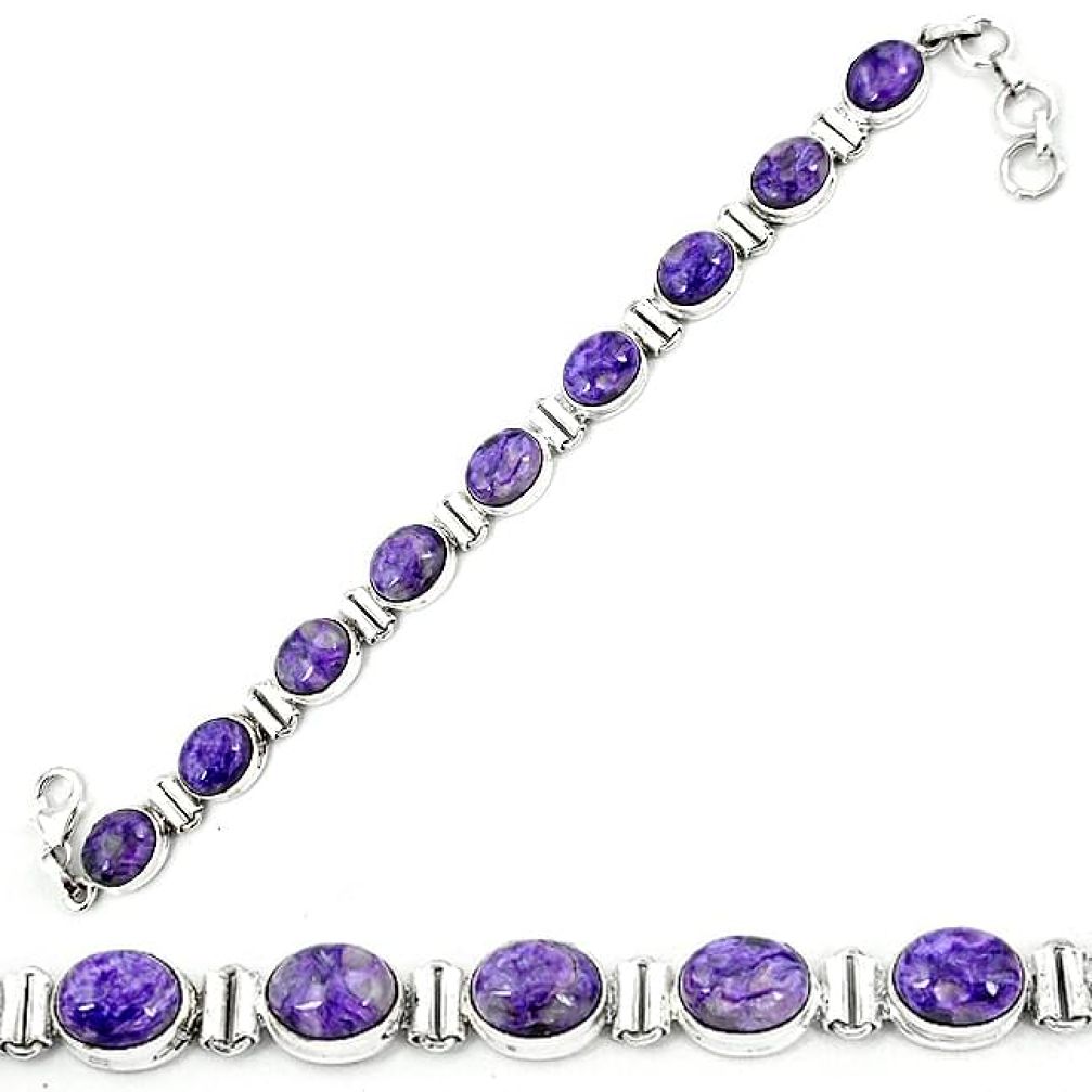 925 sterling silver natural purple charoite (siberian) tennis bracelet k80475