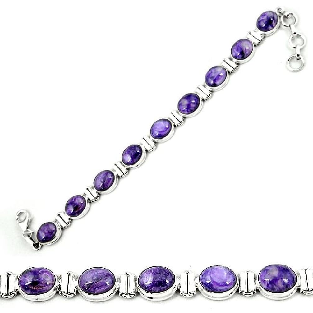 Natural purple charoite (siberian) 925 sterling silver tennis bracelet k80476