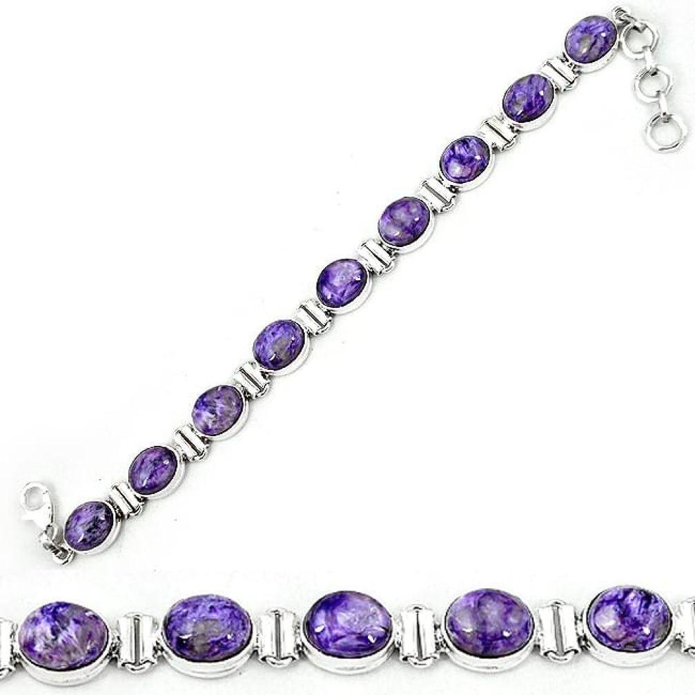 Natural purple charoite (siberian) 925 sterling silver tennis bracelet k80477