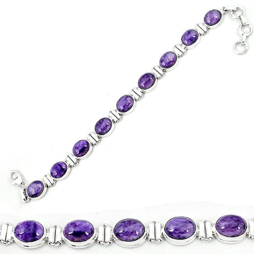 Natural purple charoite (siberian) 925 sterling silver tennis bracelet k80478