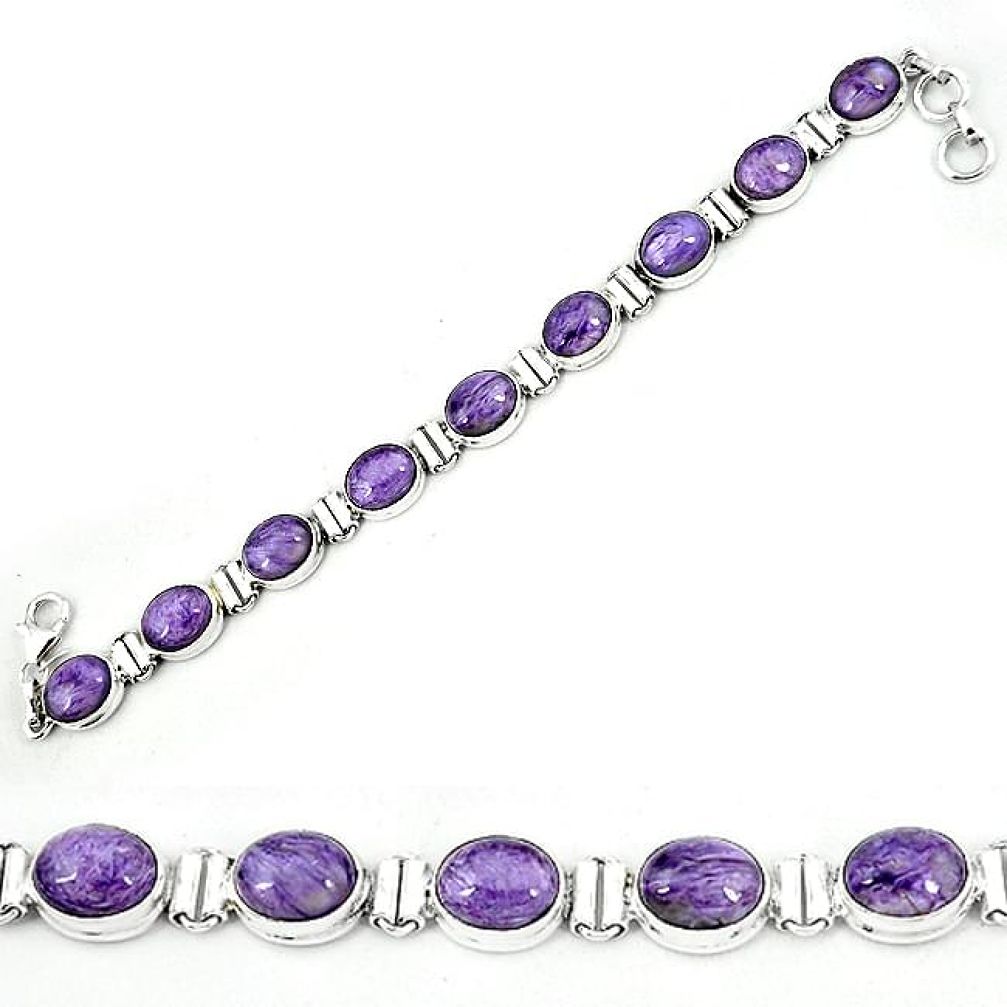 Natural purple charoite (siberian) 925 sterling silver tennis bracelet k80479