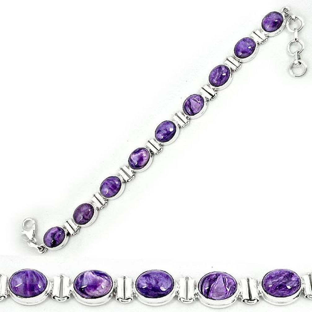 925 sterling silver natural purple charoite (siberian) tennis bracelet k80480