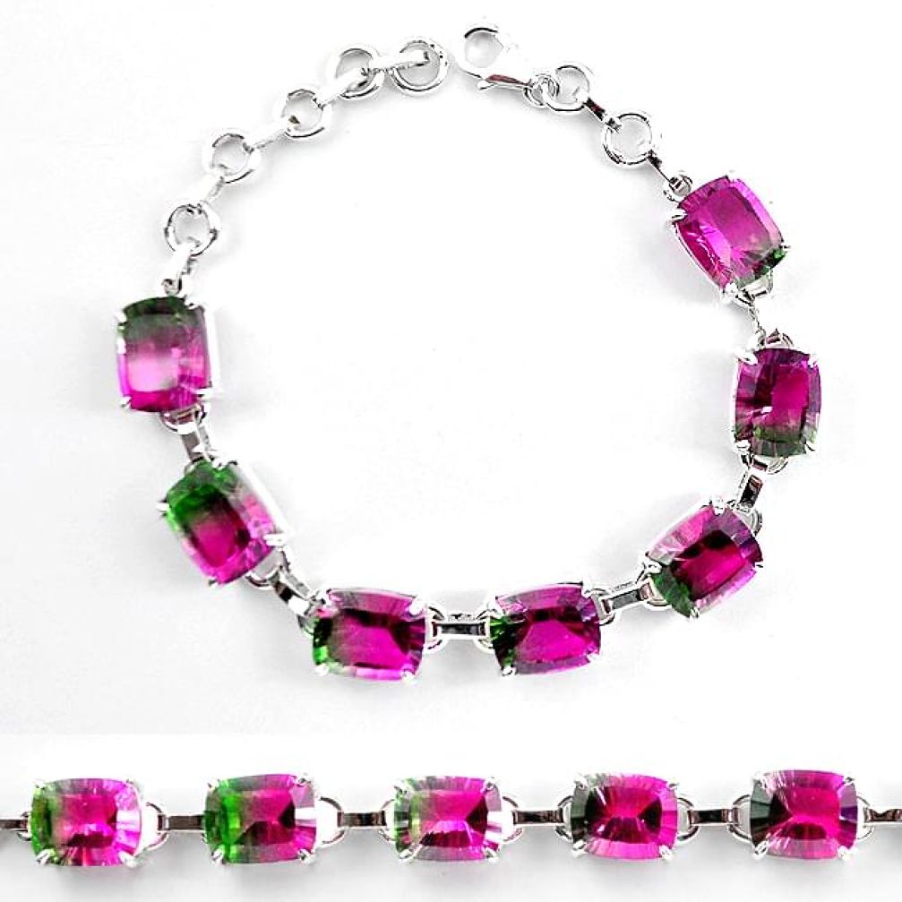 Watermelon tourmaline (lab) 925 sterling silver tennis bracelet jewelry k83167