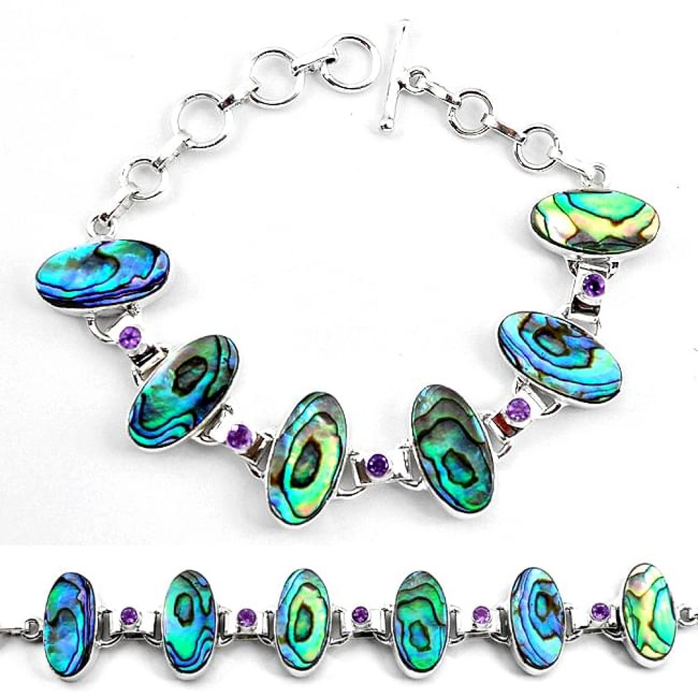 925 silver natural green abalone paua seashell amethyst tennis bracelet k83176