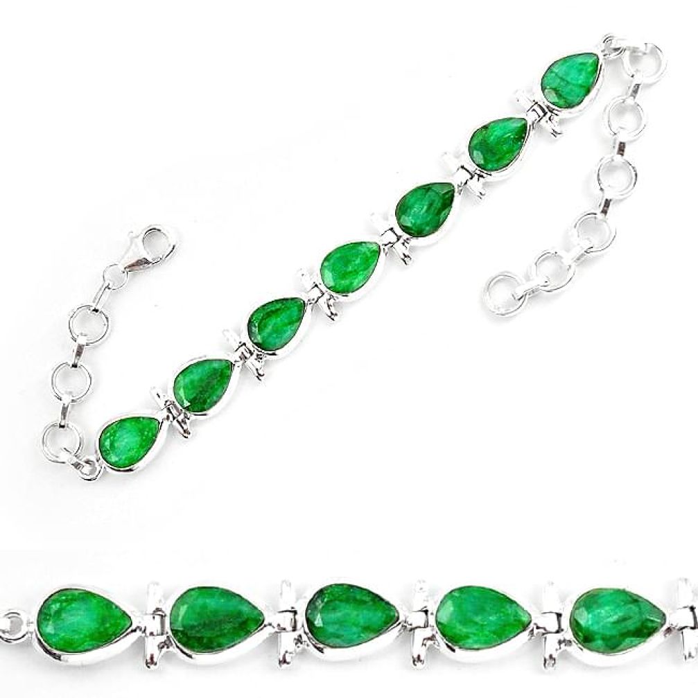 Natural green emerald 925 sterling silver tennis bracelet jewelry k85153