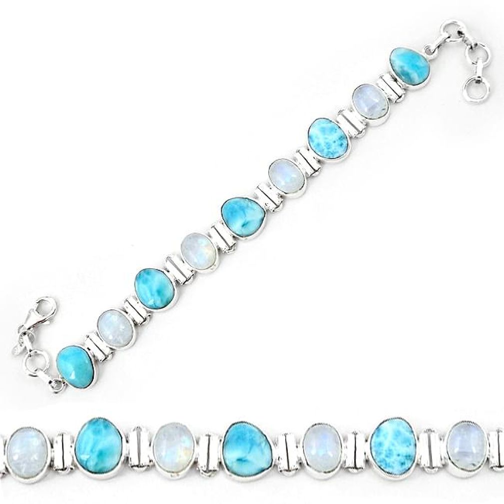 Natural blue larimar moonstone 925 sterling silver tennis bracelet k85982
