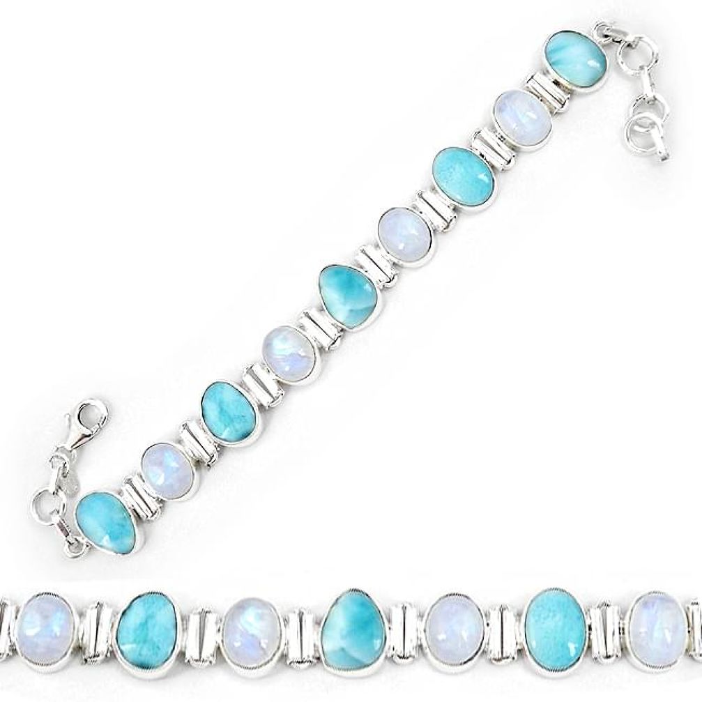 Natural blue larimar moonstone 925 sterling silver tennis bracelet k85983