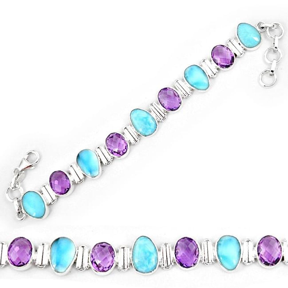 Natural blue larimar amethyst 925 sterling silver tennis bracelet k85985