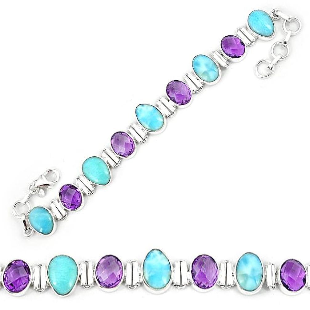 Natural blue larimar amethyst 925 sterling silver tennis bracelet k85989