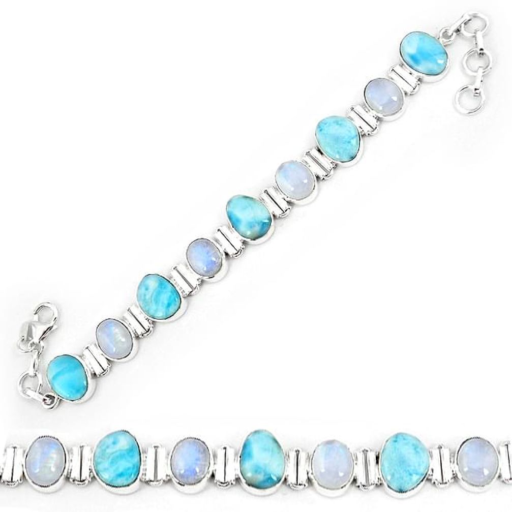 Natural blue larimar moonstone 925 sterling silver tennis bracelet k85992