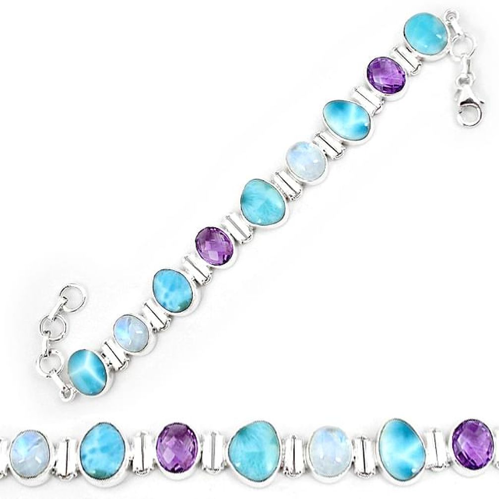 Natural blue larimar amethyst 925 sterling silver tennis bracelet k85994