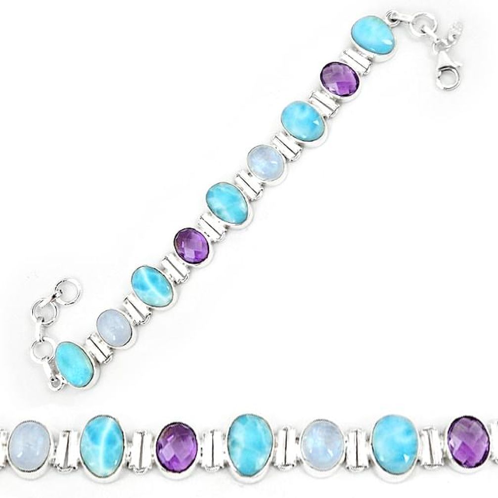 925 sterling silver natural blue larimar amethyst tennis bracelet k85995