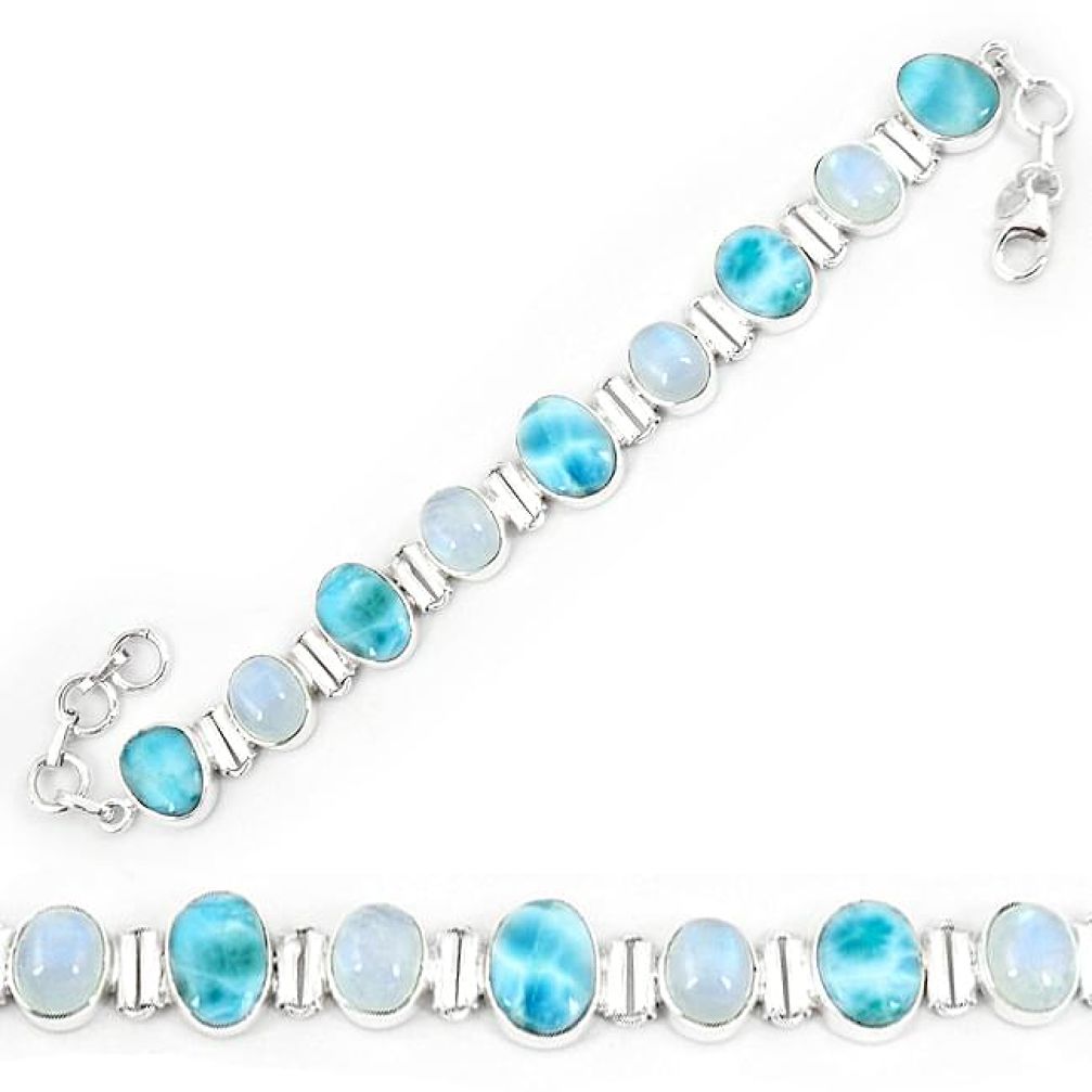 Natural blue larimar moonstone 925 sterling silver tennis bracelet k85996