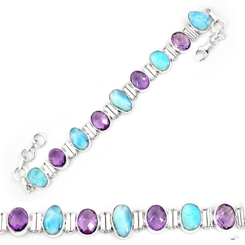 Natural blue larimar amethyst 925 sterling silver tennis bracelet k85997