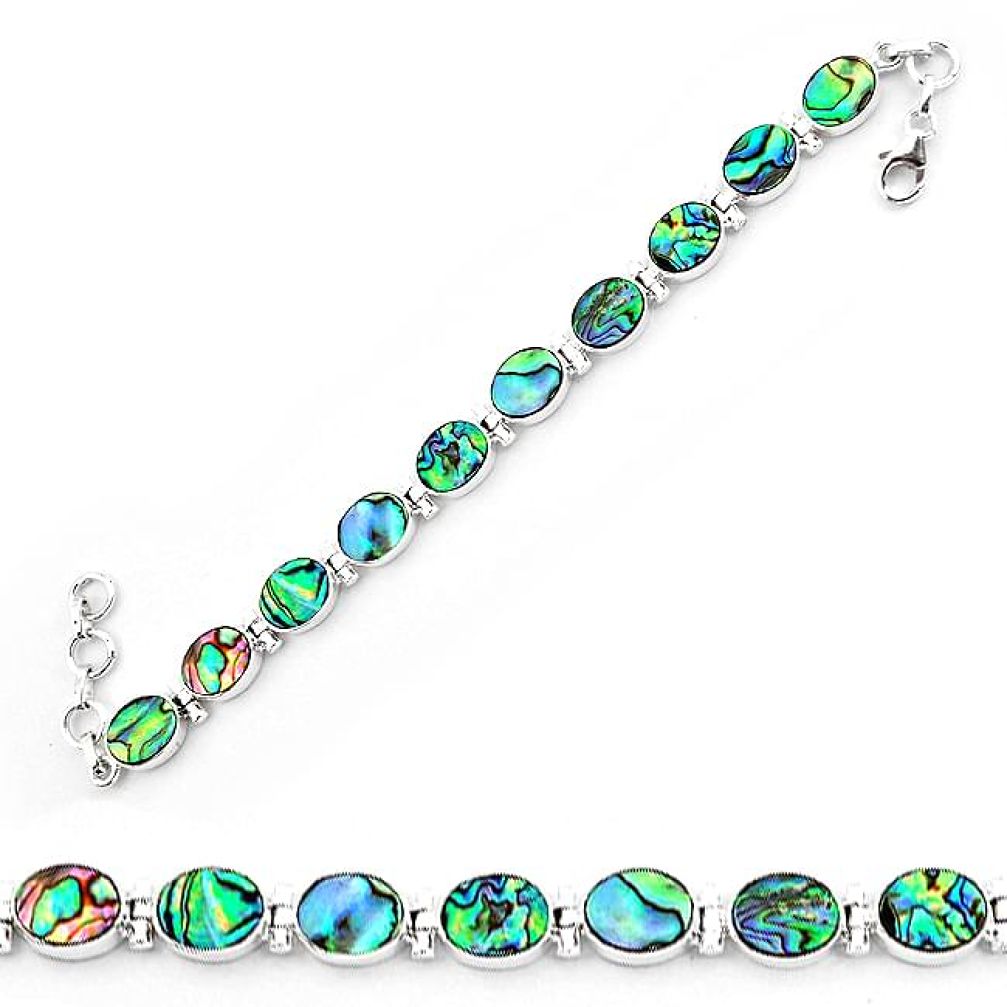 Natural green abalone paua seashell 925 sterling silver tennis bracelet k86482