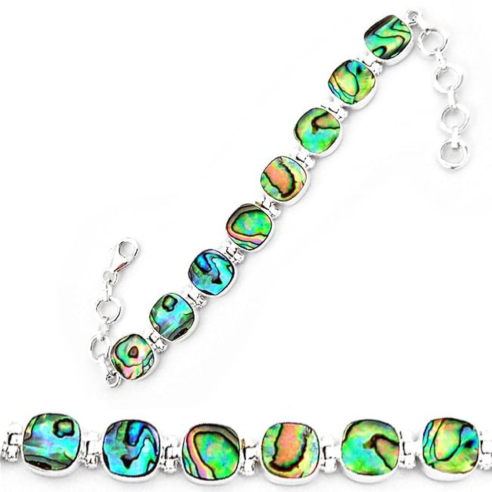 Natural green abalone paua seashell 925 sterling silver tennis bracelet k86483