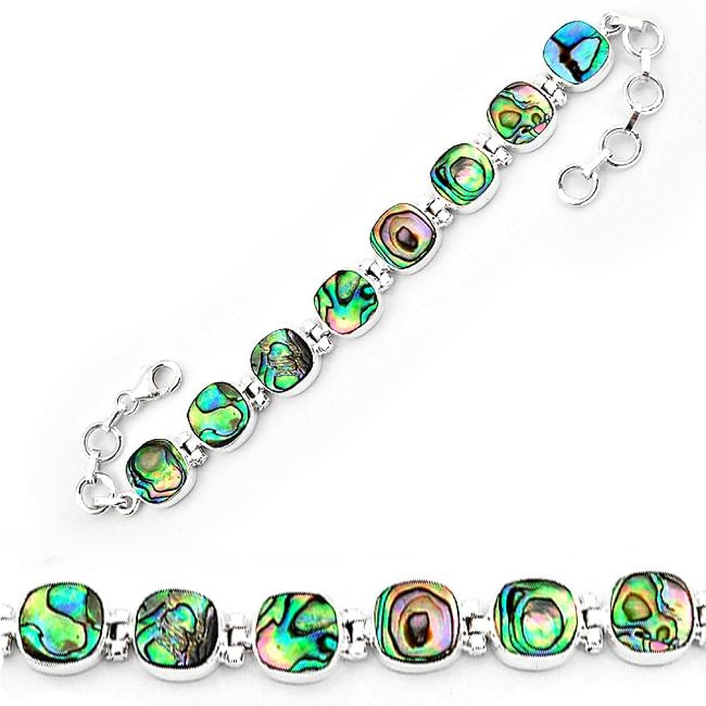 Natural green abalone paua seashell 925 sterling silver tennis bracelet k86488