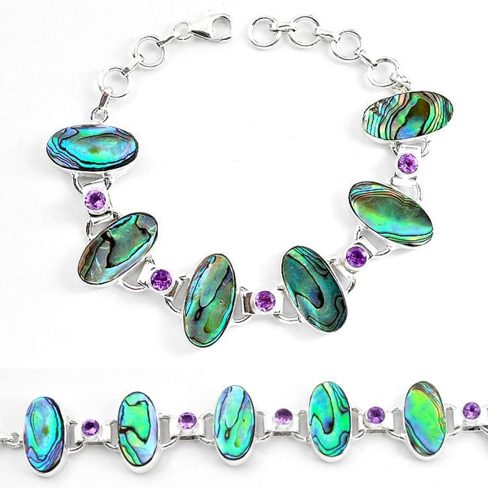 925 silver natural green abalone paua seashell amethyst tennis bracelet k86494