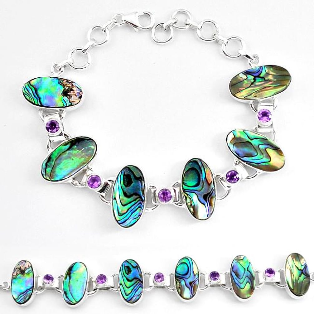 Natural green abalone paua seashell amethyst 925 silver tennis bracelet k86495