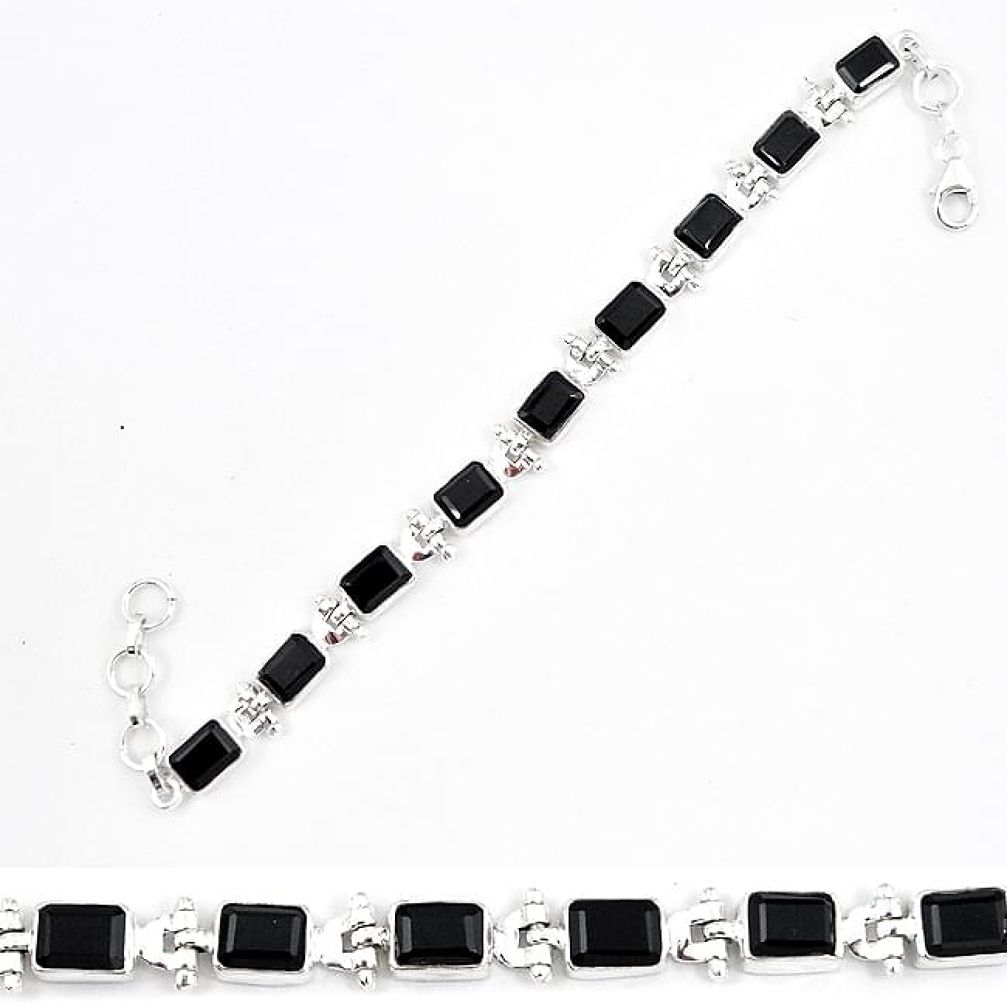 Natural black onyx octagan 925 sterling silver tennis bracelet jewelry k86687