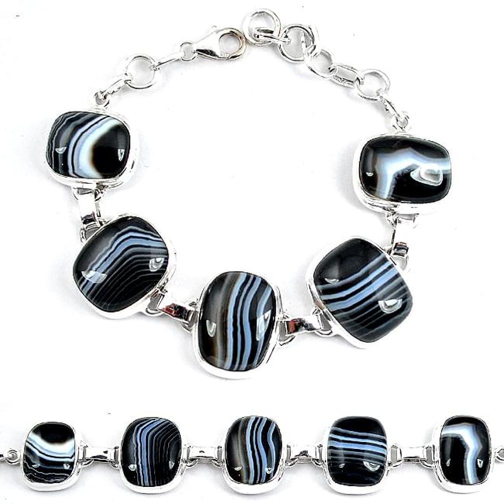 Natural black botswana agate 925 sterling silver tennis bracelet jewelry k86721