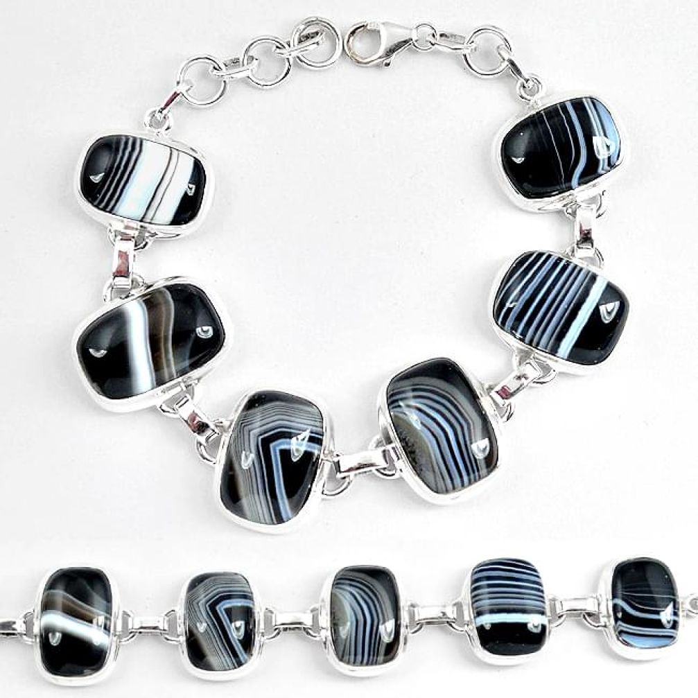 Natural black botswana agate octagan 925 sterling silver tennis bracelet k86781