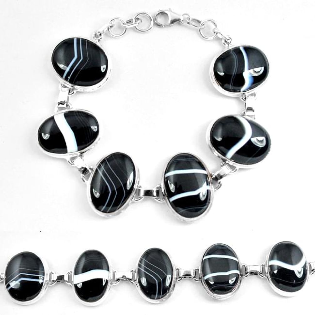 Natural black botswana agate 925 sterling silver tennis bracelet k86782