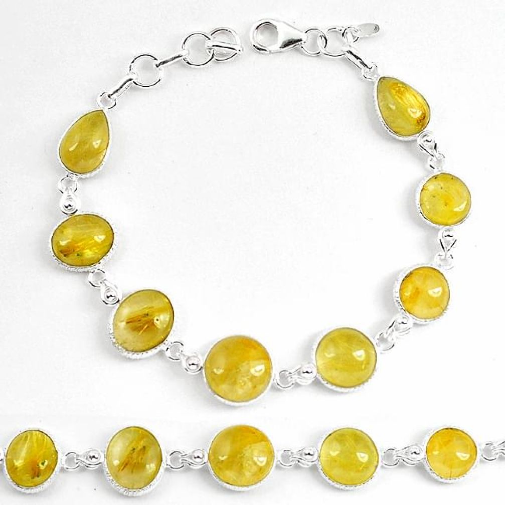 Natural golden tourmaline rutile 925 sterling silver tennis bracelet k86788