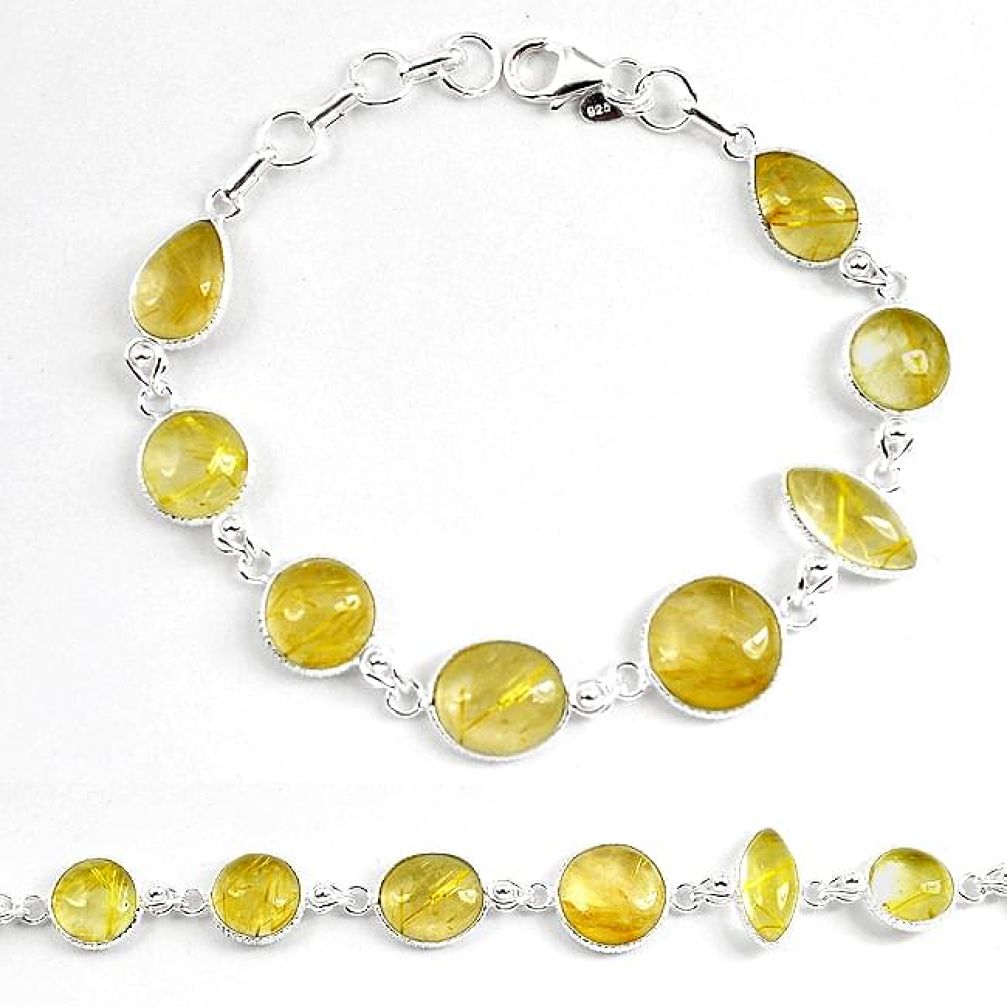 Natural golden tourmaline rutile 925 silver tennis bracelet jewelry k86789