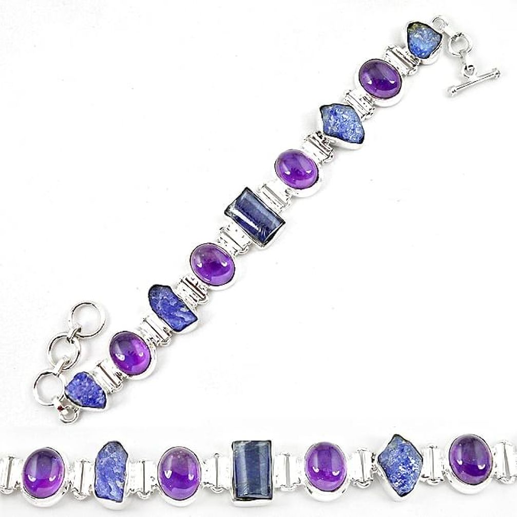 Natural blue tanzanite tanzanite rough 925 silver bracelet jewelry k90543