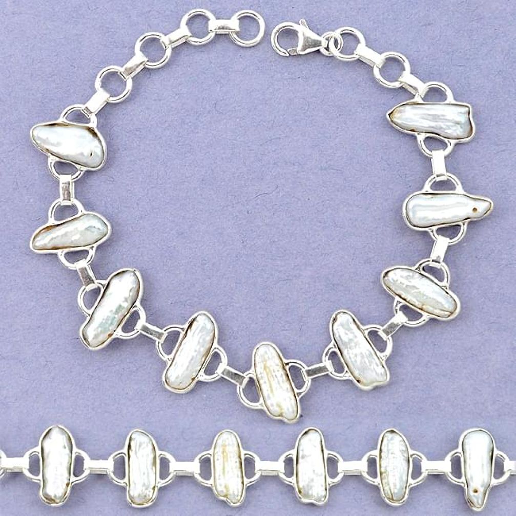 925 sterling silver natural white biwa pearl fancy bracelet jewelry k90894
