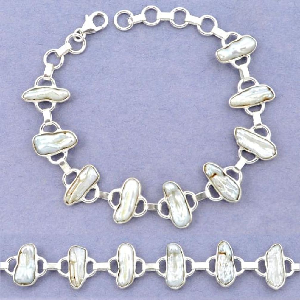 Natural white biwa pearl fancy 925 sterling silver bracelet jewelry k90895