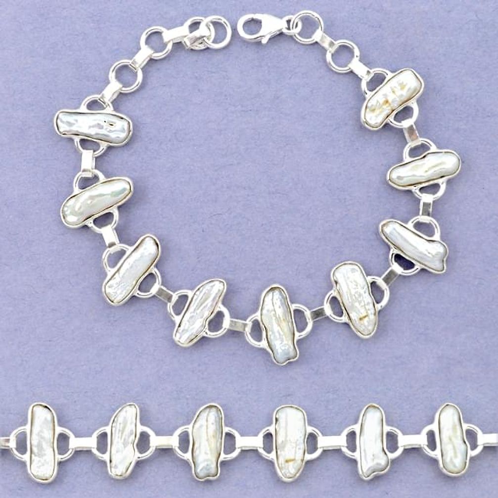 925 sterling silver natural white biwa pearl fancy bracelet jewelry k90897