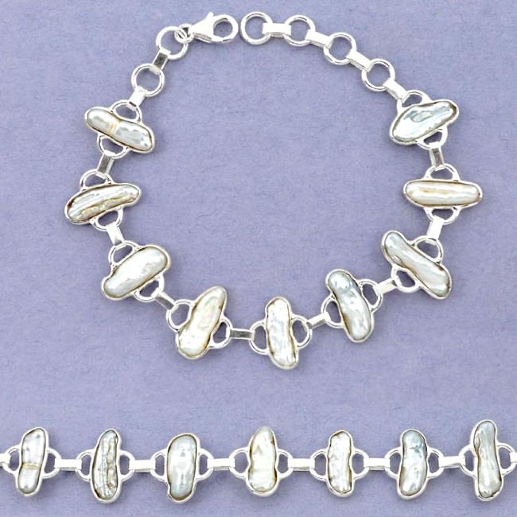 925 sterling silver natural white biwa pearl fancy bracelet jewelry k90900