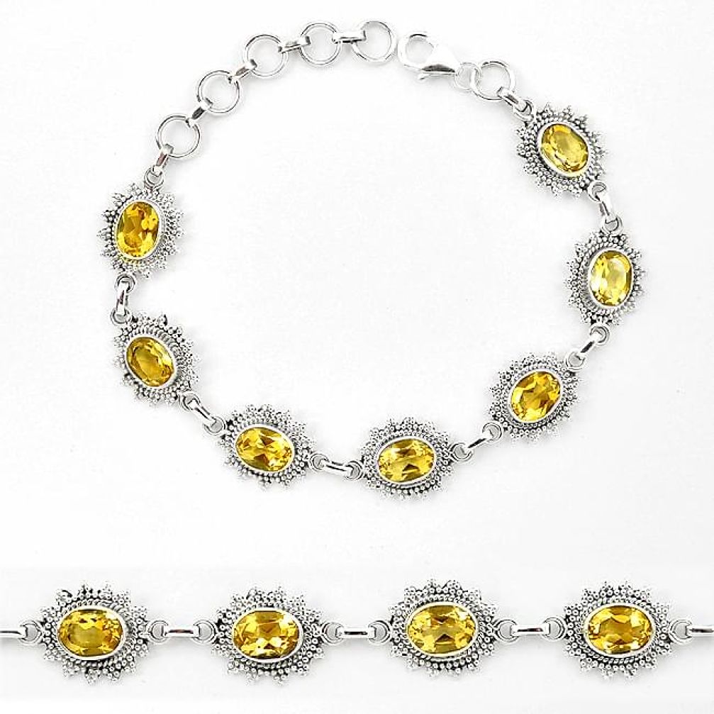 Natural yellow citrine 925 sterling silver tennis bracelet jewelry k90931