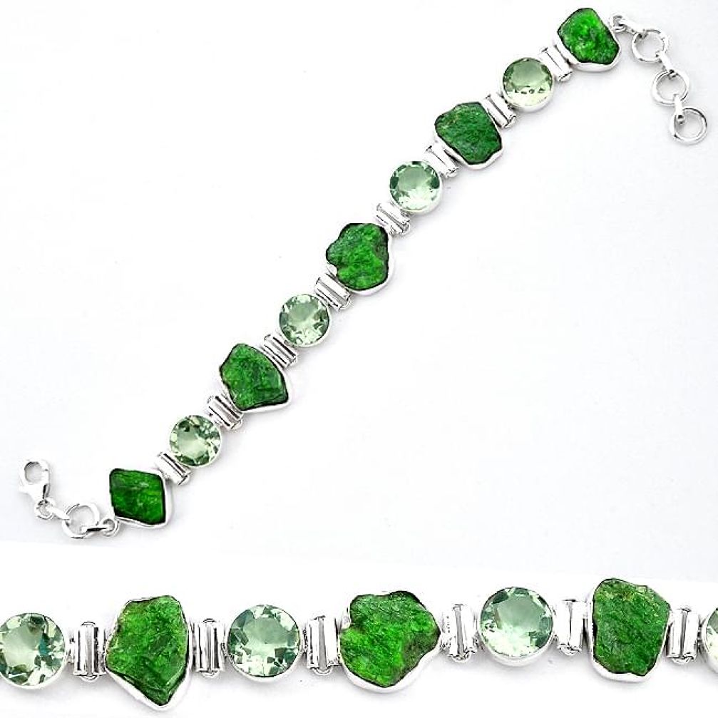 Green chrome diopside rough amethyst 925 silver tennis bracelet jewelry k91181