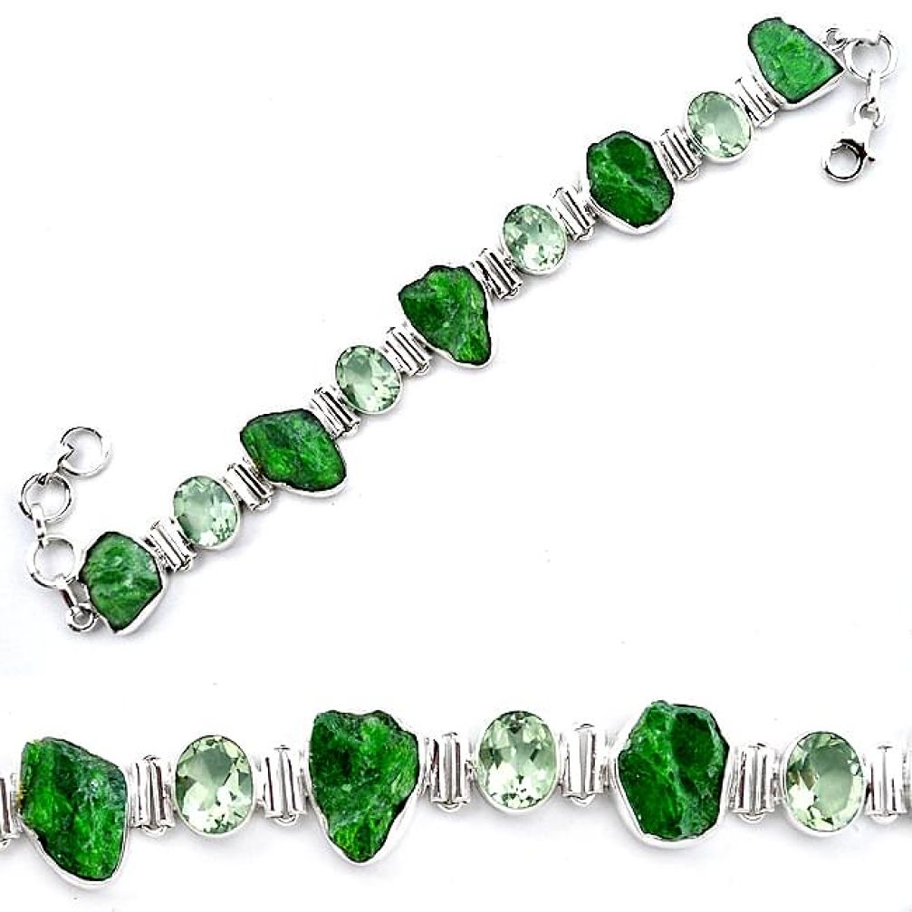 Green chrome diopside rough amethyst 925 sterling silver tennis bracelet k91182