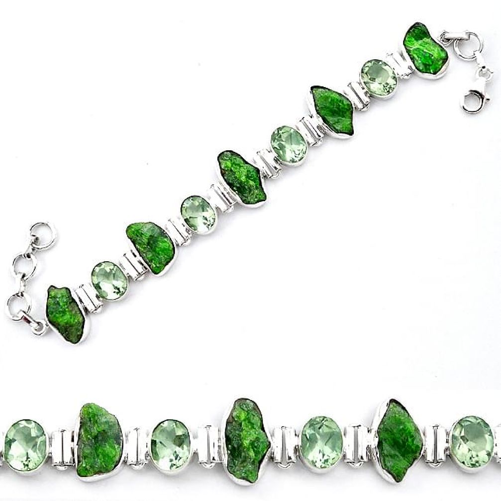 925 silver green chrome diopside rough amethyst tennis bracelet k91184
