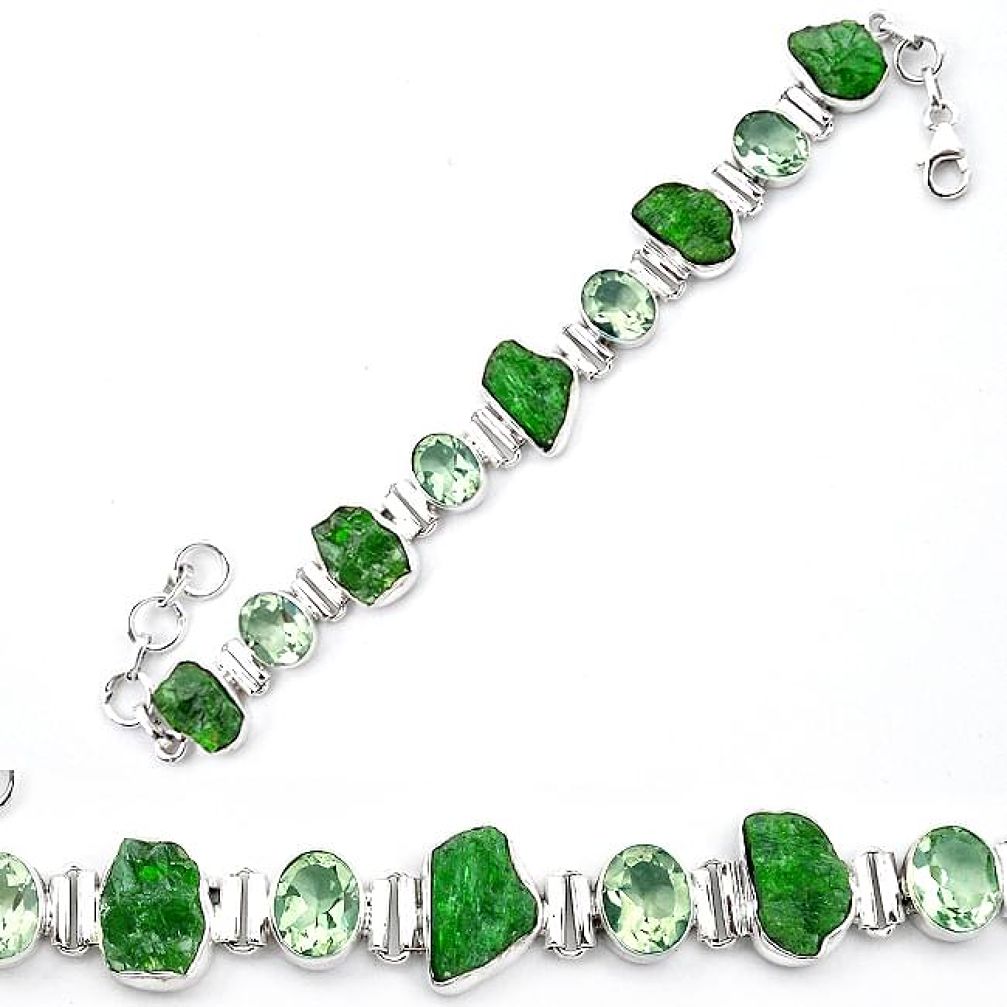 Green chrome diopside rough amethyst 925 silver tennis bracelet k91185