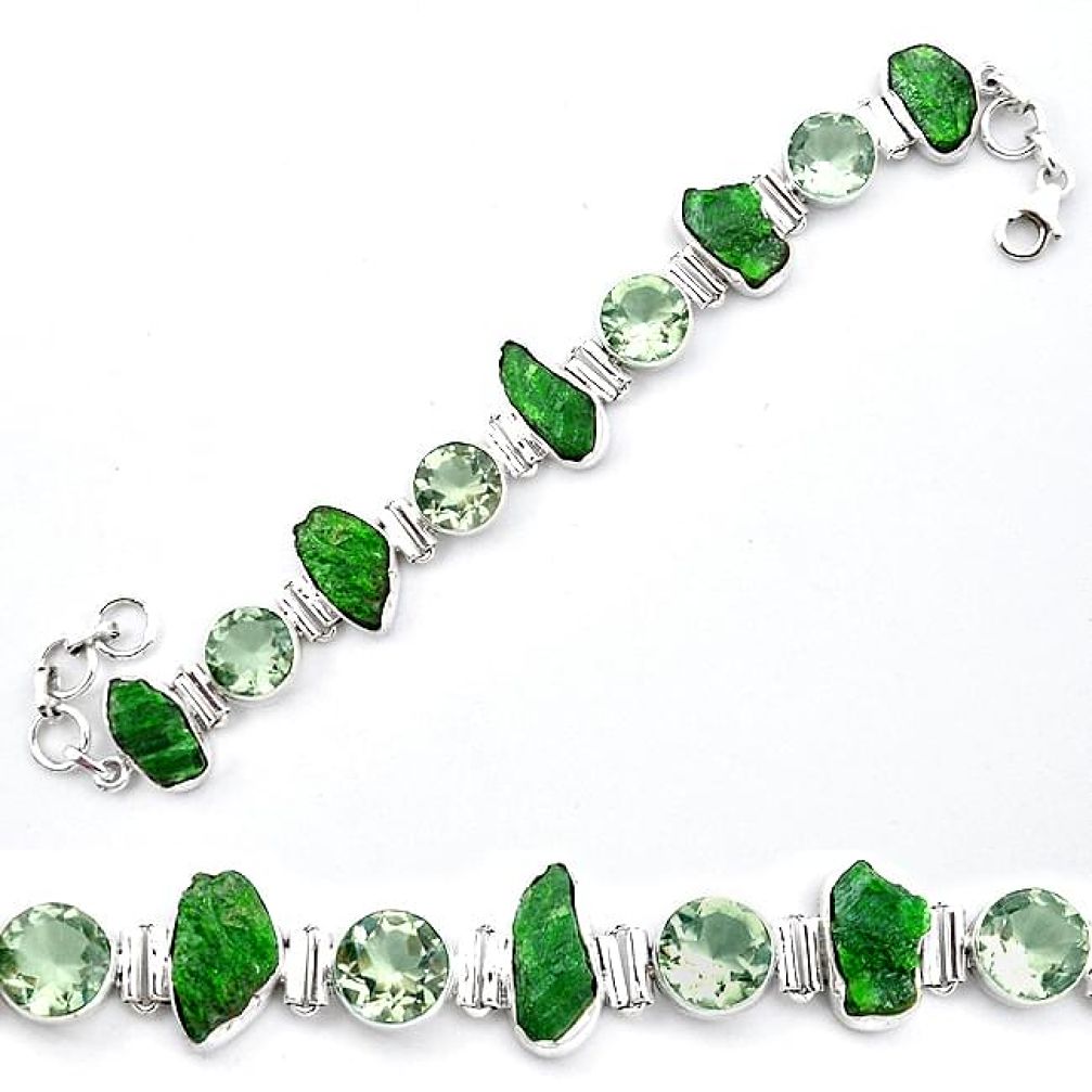 Green chrome diopside rough amethyst 925 silver tennis bracelet k91186